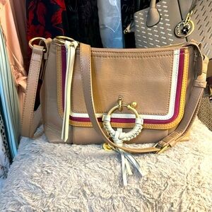 See By Chloe Tan and Pink Crossbody Bag with Saddle Shape